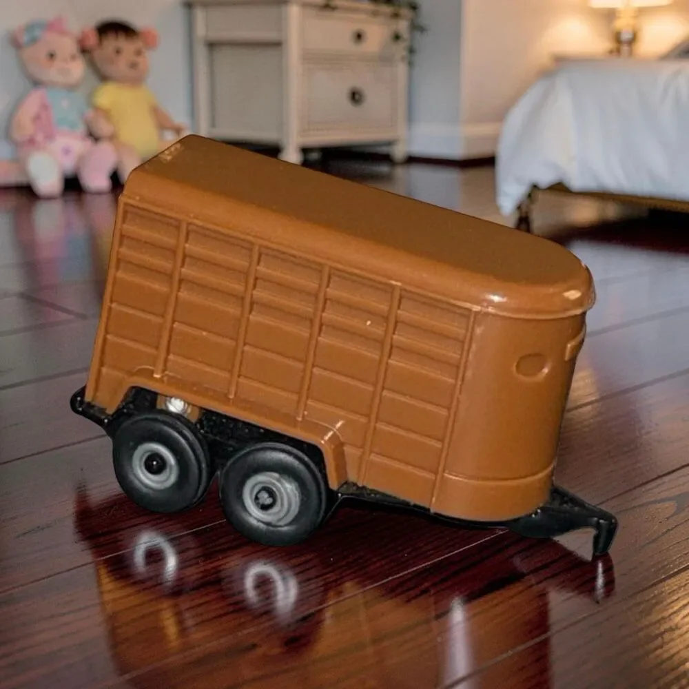 Vintage Mini Ertl Farm Horse Trailer Open Back Black Die Cast Brown Plastic Trai